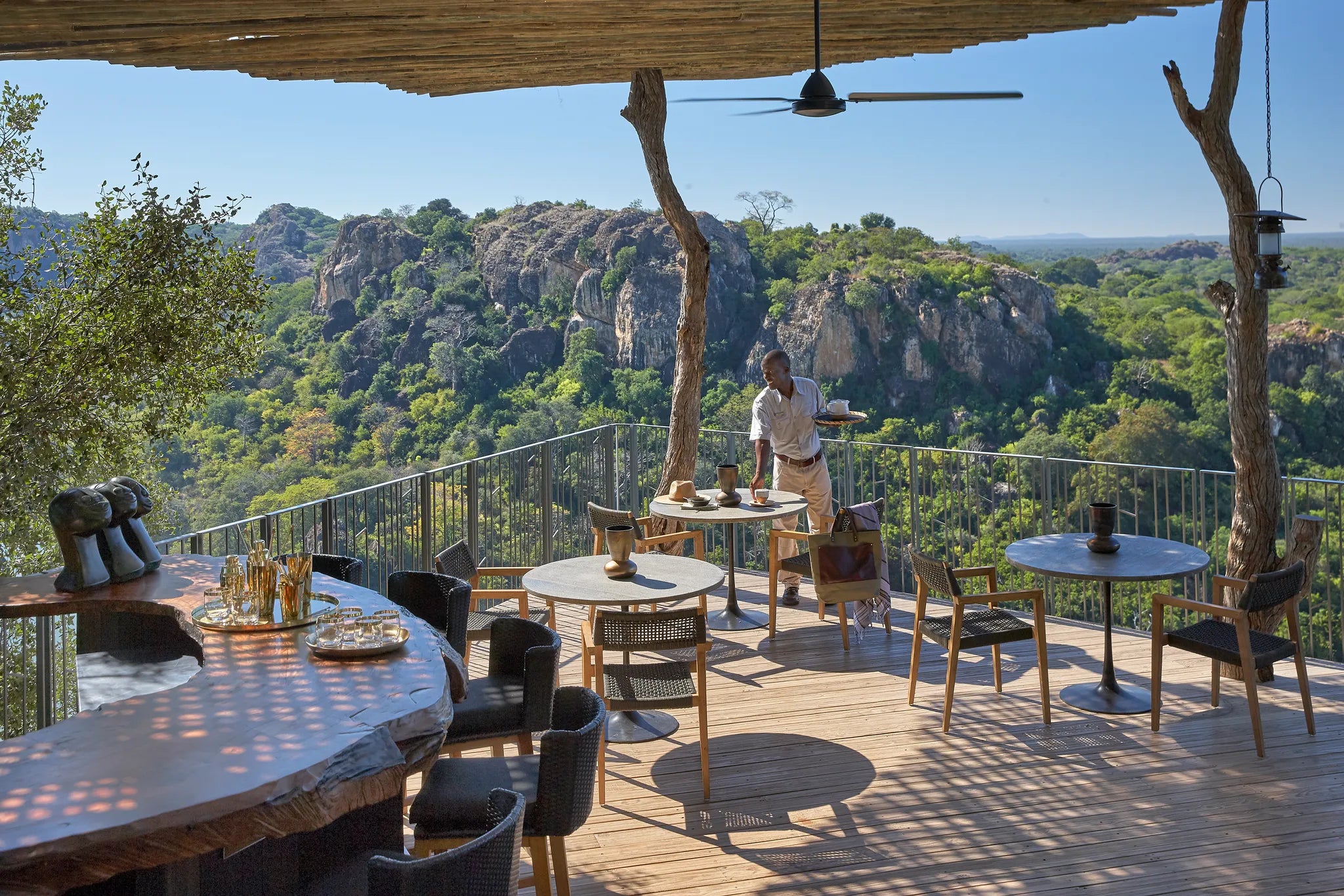 Singita Pamushana Lodge Deck at Singita Pamushana Lodge, Malilangwe Wildlife Reserve, Zimbabwe.
