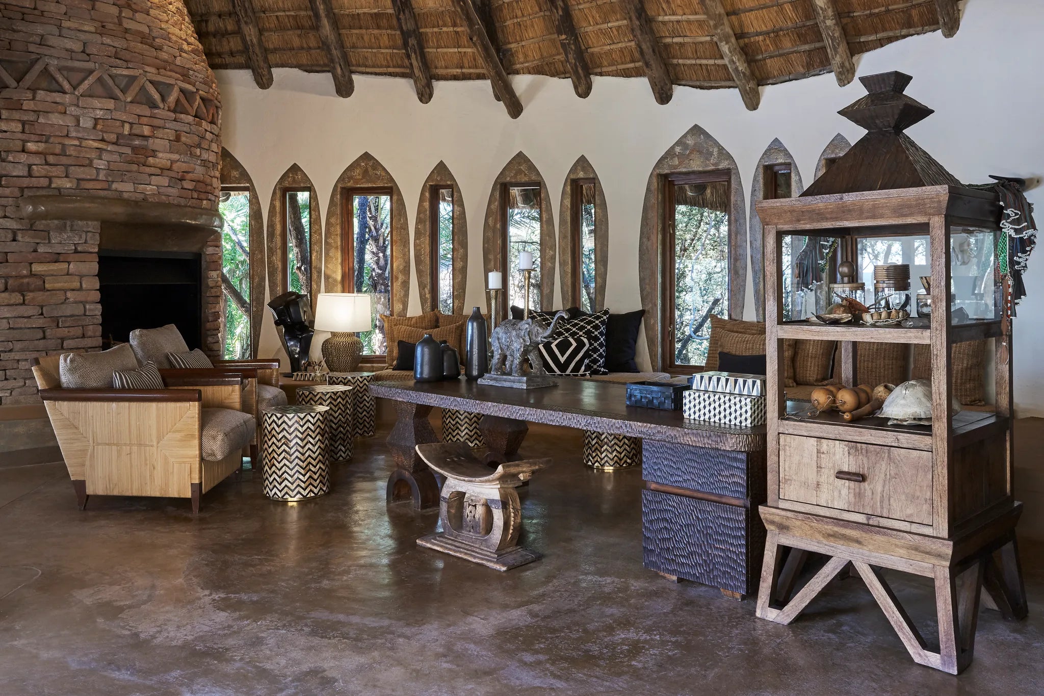 Singita Pamushana Lodge Lounge at Singita Pamushana Lodge, Malilangwe Wildlife Reserve, Zimbabwe.