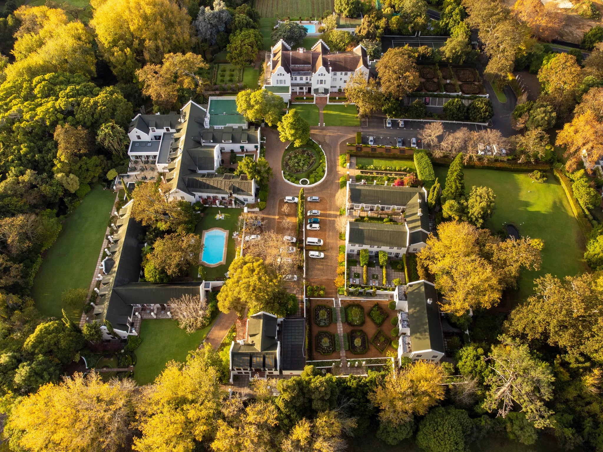 Aerial View at The Cellars Hohenort, Cape Town, South Africa.