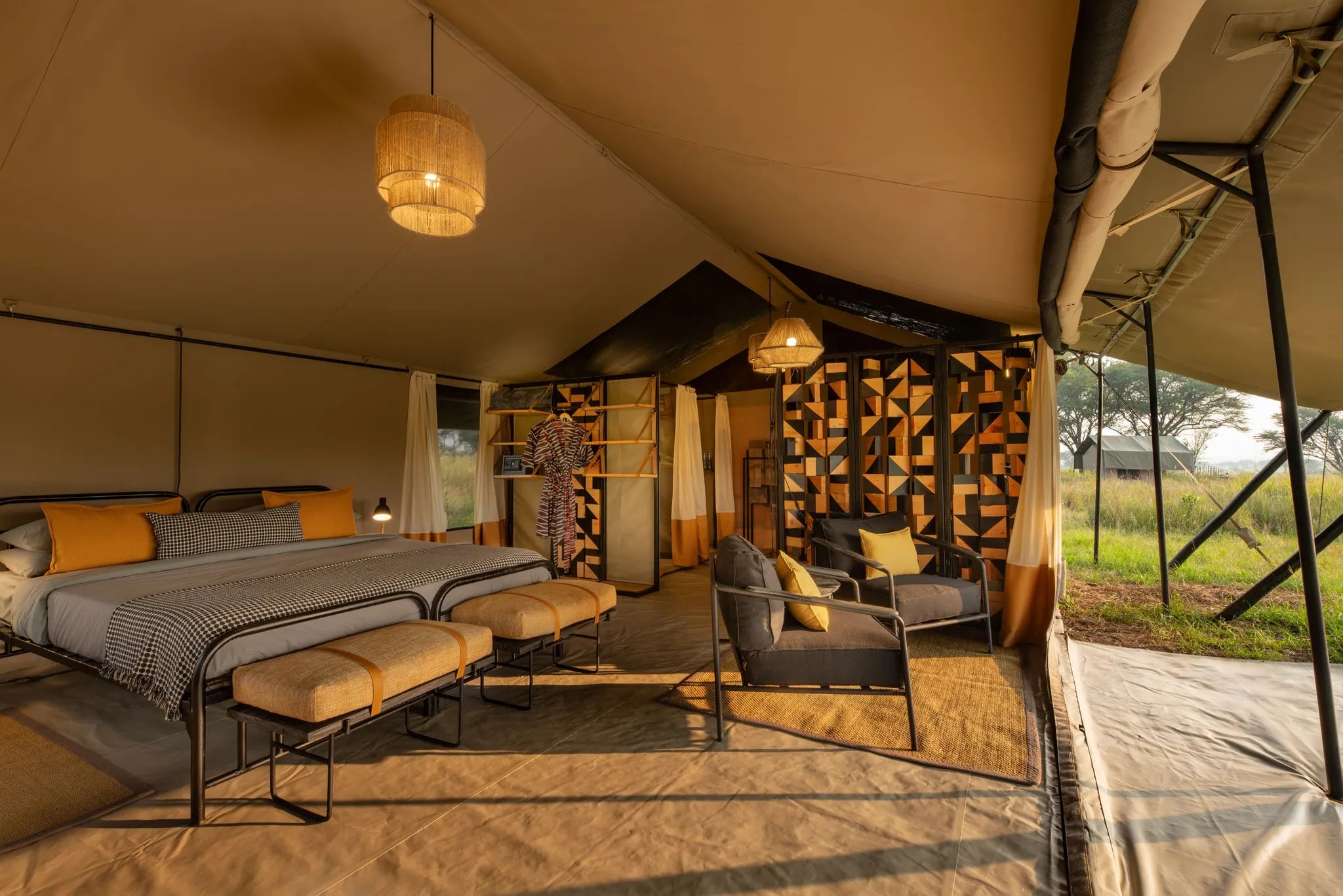 Ubuntu Camp Double guest tent interior at Ubuntu Migration Camp - South (Dec - Mar), Southern Serengeti, Tanzania.