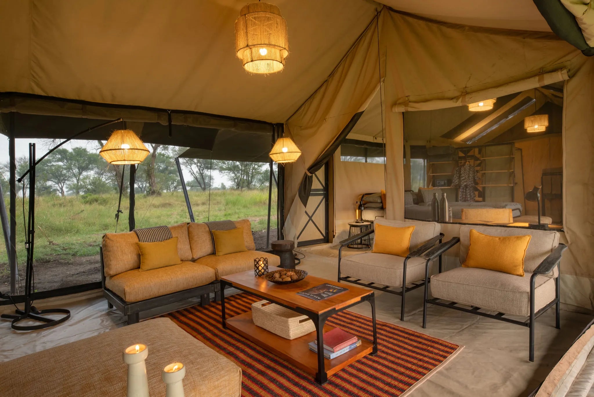 Ubuntu Camp - Lounge in family room at Ubuntu Migration Camp - South (Dec - Mar), Southern Serengeti, Tanzania.