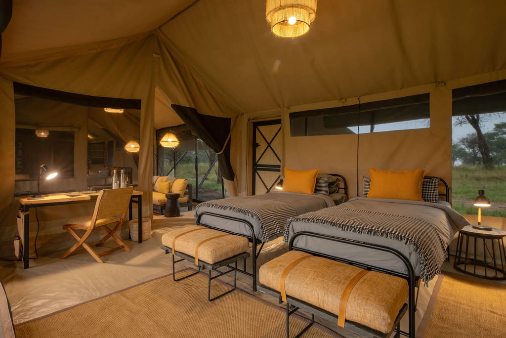 Ubuntu Camp - Twin room in family tent at Ubuntu Migration Camp - South (Dec - Mar), Southern Serengeti, Tanzania.