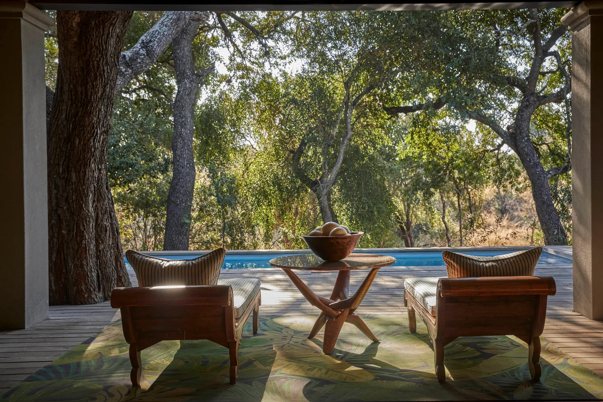 Waterside House Pool Loungers at Waterside House at Royal Malewane, Hoedspruit, South Africa.