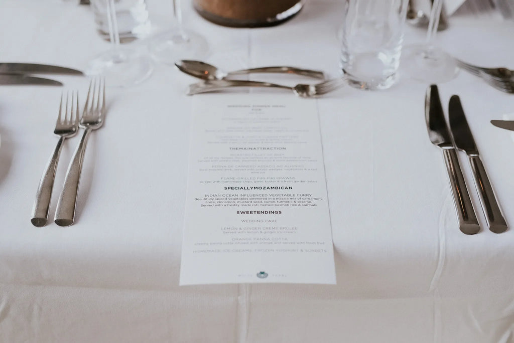 Menu/ Dining at White Pearl Resorts Ponta Mamoli, Ponta Mamoli, Mozambique.