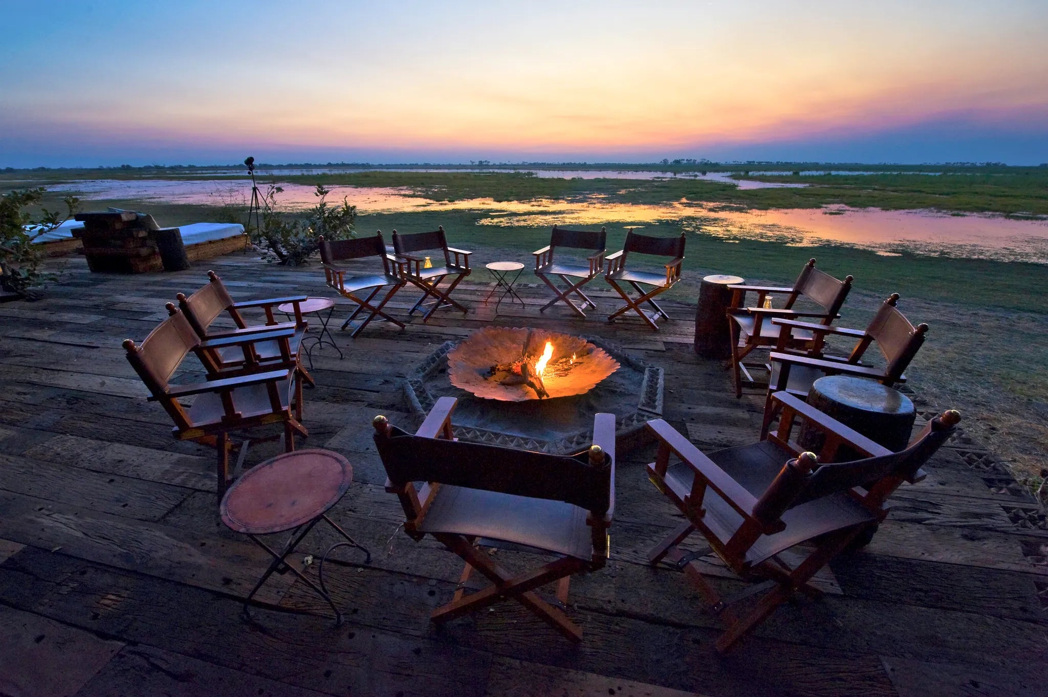 Evenings around the Fire at Zarafa Camp, Selinda Reserve, Botswana.