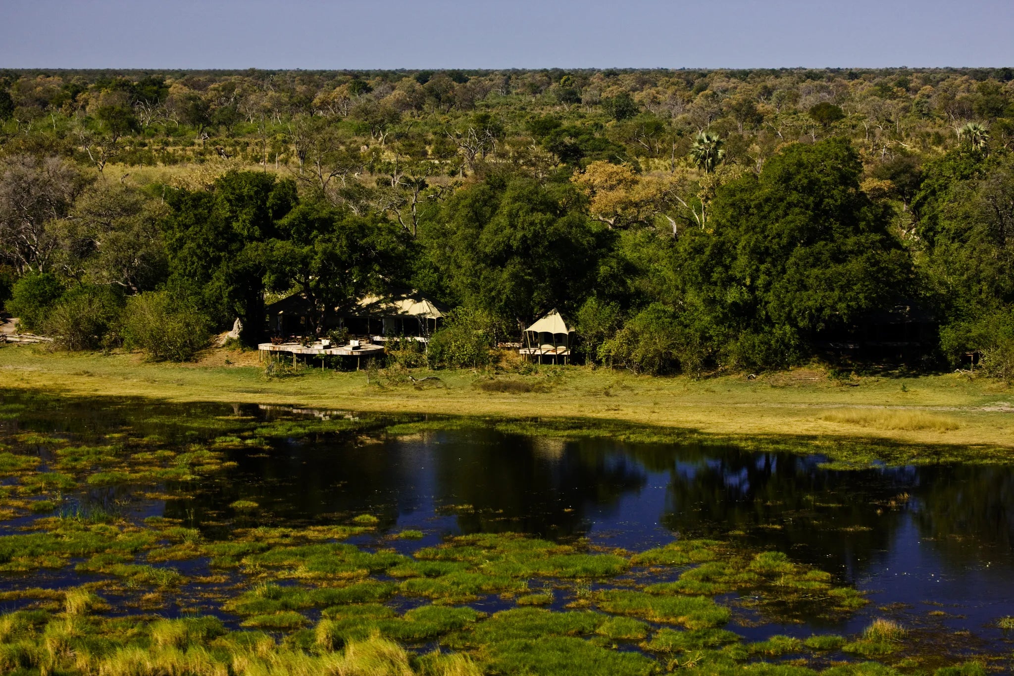Zarafa Aerial View at Zarafa Camp, Selinda Reserve, Botswana.