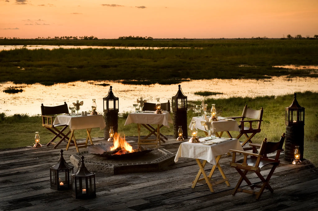 Zarafa Camp - deck overlooking the Zibadianja Lagoon at Zarafa Camp, Selinda Reserve, Botswana.