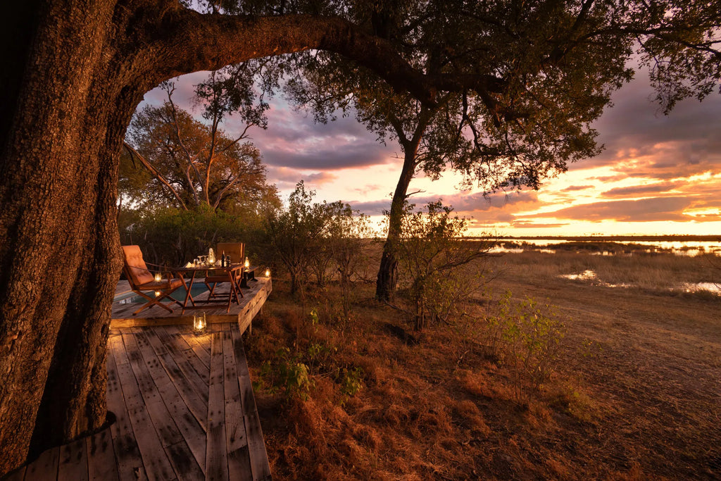 Zarafa Camp - deck overlooking the Zibadianja Lagoon at Zarafa Camp, Selinda Reserve, Botswana.