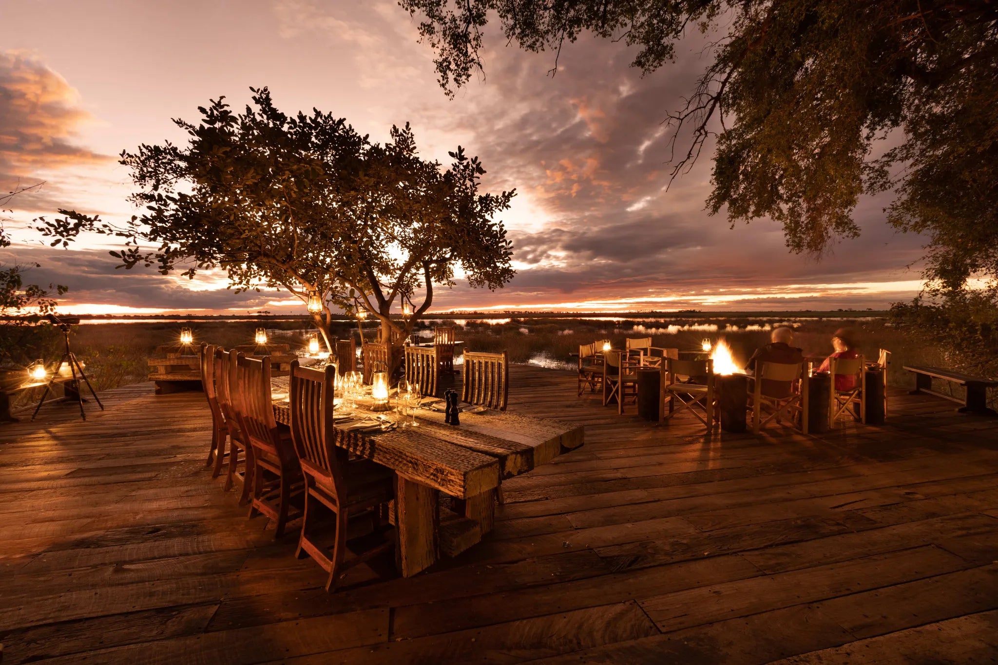 Zarafa Camp - Main area deck at Zarafa Camp, Selinda Reserve, Botswana.