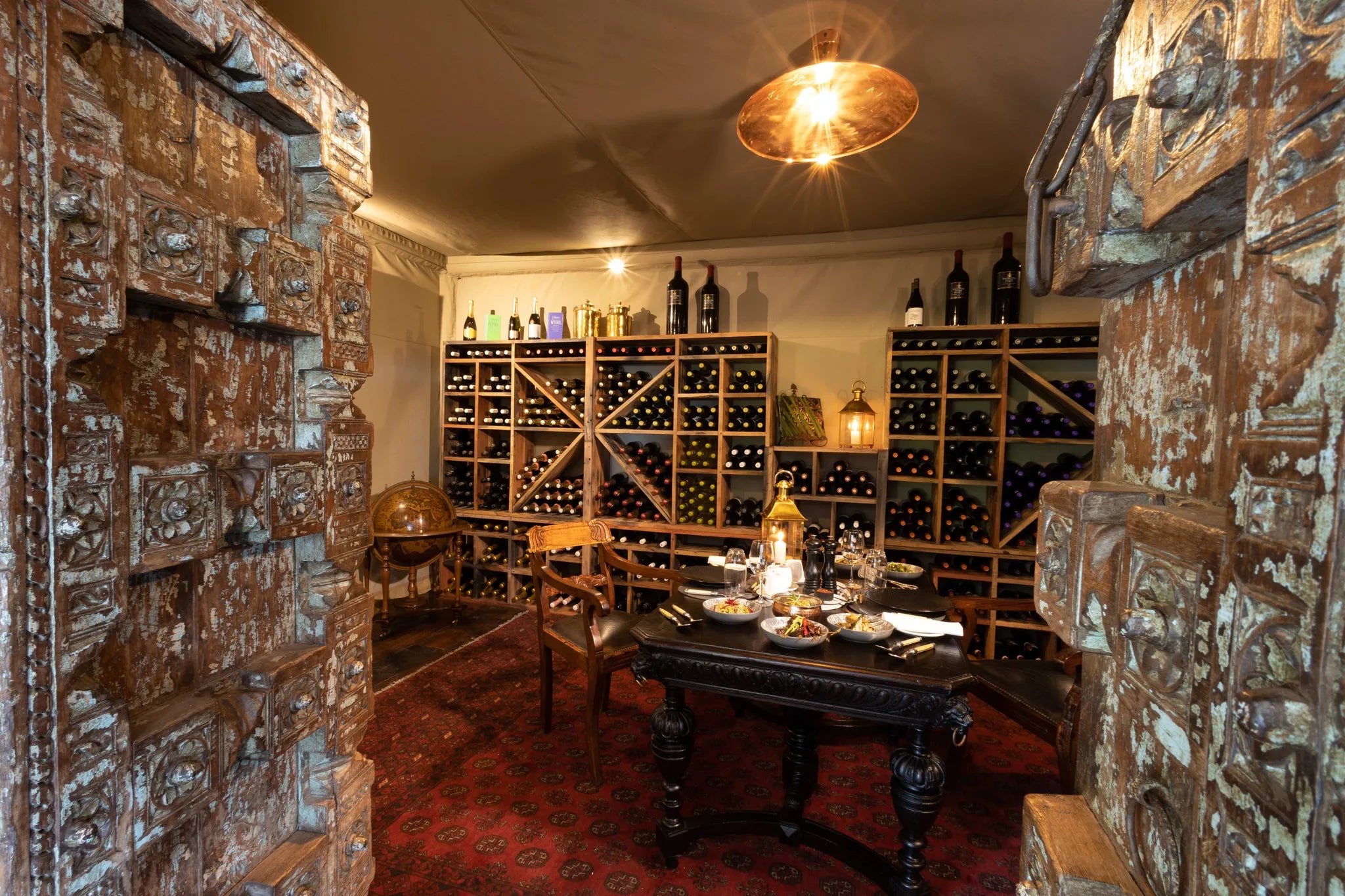 Zarafa Camp - Wine Cellar at Zarafa Camp, Selinda Reserve, Botswana.